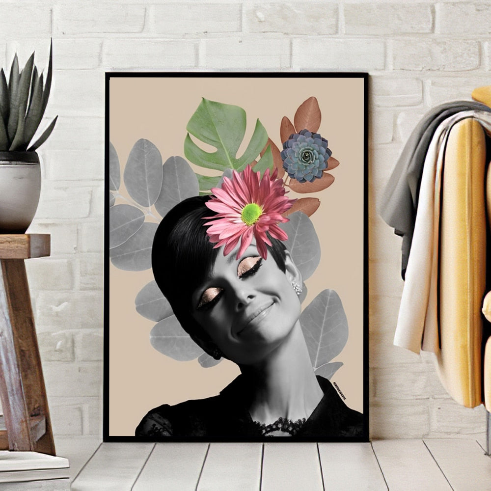 MuchoWow - Poster encadré Femme - Fleurs - Couleurs Tableau deco avec cadre  40x60 cm affiche decoration murale - Affiches, posters - Rue du Commerce